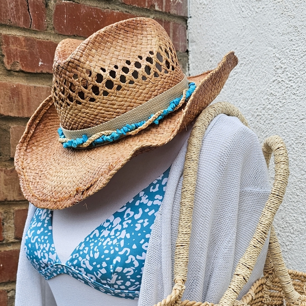 Connor Handmade Straw Hat with turquoise stones
